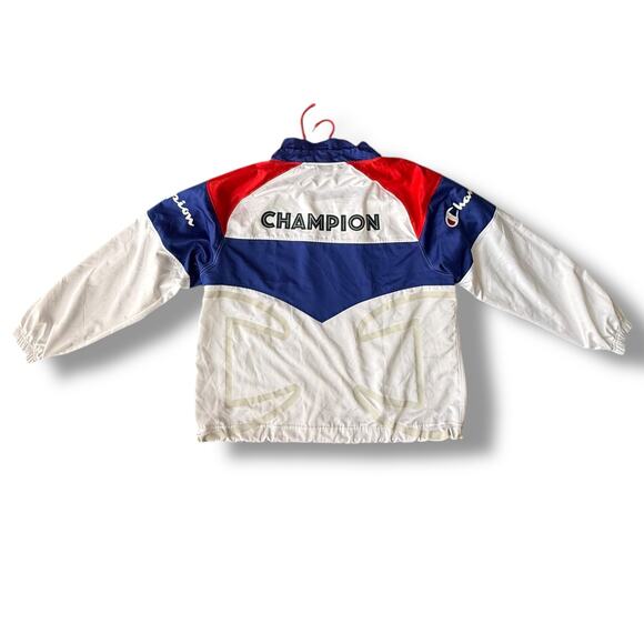 CHAMPION Pullover Warm Up Sweater Jacket Red White Blue Logo Polyester sz XL - Picture 2 of 12